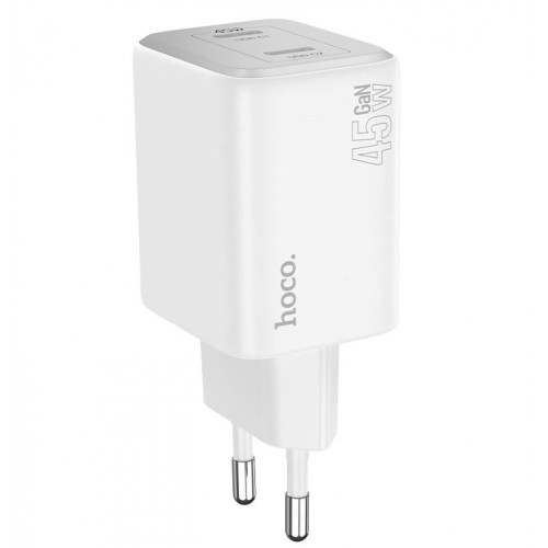 HOCO “N42 Elogiado” Зарядно GaN двоен USB-C PD45W TYPE-C към TYPE-C - Бял