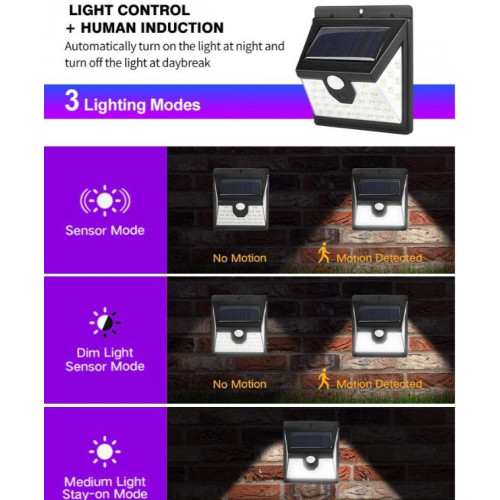 T-2866 LED слънчева светлина Външна SMD Водоустойчив PIR сензор за движение стенна лампа за пътека в градината