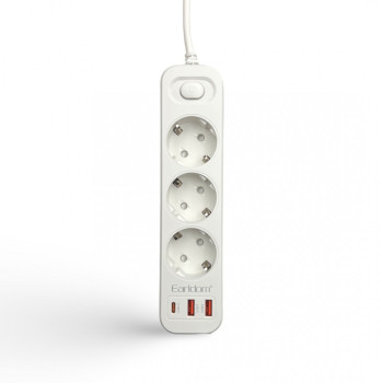 Earldom ES-SC13 Разклонител с 3 Гнезда+2 USB Порта 2.4A+1 USB-C 3000W