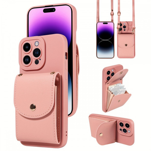 TP-110 Луксозен Кейс за iPhone 14 Pro Max с връзка и портфейл - Розов