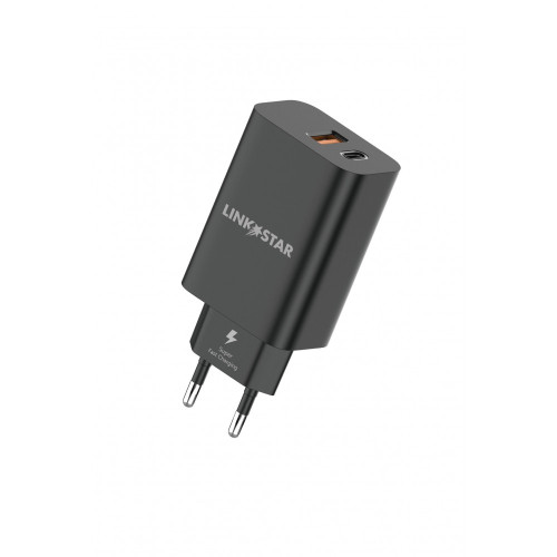 L✮Star 45W 2в1 LS56 2изх. PD(25W)+QC3.0(20W)+кабел USB-C към USB-C - Черен