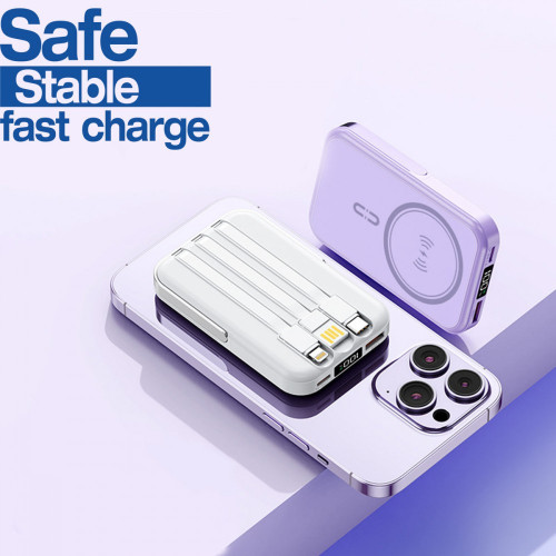 NJ25 PD 20W Magsafe с LED индикатор (ЧЕРЕН) 2 кабела USB-C и Lightning 10,000MAH Безжично Зареждане