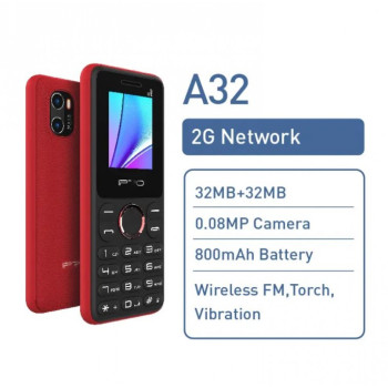 Мобилен телефон IPRO+БГ МЕНЮ A32 +БГ МЕНЮ /2G/32+32MB/1.77inch/0.08MP/800mAh/Dual Sim/5V 500mAh/ДвоенФенер - Черен