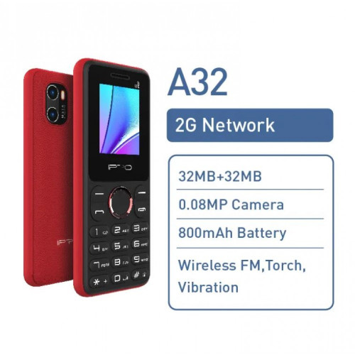 Мобилен телефон IPRO+БГ МЕНЮ A32 +БГ МЕНЮ /2G/32+32MB/1.77inch/0.08MP/800mAh/Dual Sim/5V 500mAh/ДвоенФенер - Черен