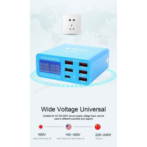 RELIFE PD 3.0 RL-304P БЪРЗО ЗАРЯДНО УСТРОЙСТВО SMART 6-ПОРТОВО ЦИФРОВО ДИСПЛЕЙ ЗА МЪЛНЕНИЕ
