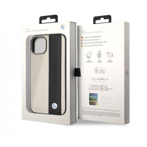 6680 BMW iPhone 14 & 13 Hardcase Backcover - Textured & Logo Stripe - Beige