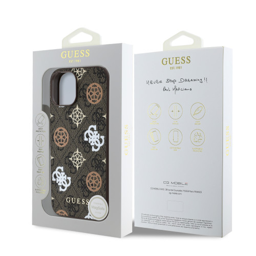 3020 GUESS HC MAGSAFE PU PEONY ON 4G BACKGROUND BROWN iPhone 15