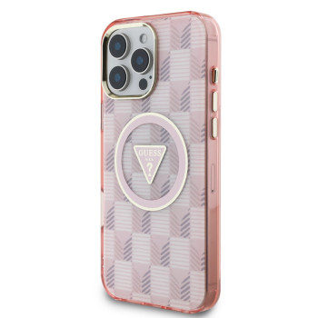 3543 GUESS HC MAGSAFE IML METAL OUTLINE JET SET PRINT TRIANGLE PINK iPhone 16 PRO MAX