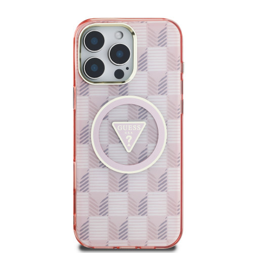 3543 GUESS HC MAGSAFE IML METAL OUTLINE JET SET PRINT TRIANGLE PINK iPhone 16 PRO MAX
