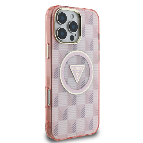 3543 GUESS HC MAGSAFE IML METAL OUTLINE JET SET PRINT TRIANGLE PINK iPhone 16 PRO MAX