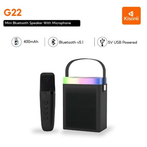 Преносима Tонколона KISONLI G22, Bluetooth (Бял) Караоке, USB, SD, FM, AUX LED RGB Преносима Tонколона KISONLI G22, Bluetooth (Бял) Караоке, USB, SD, FM, AUX LED RGB