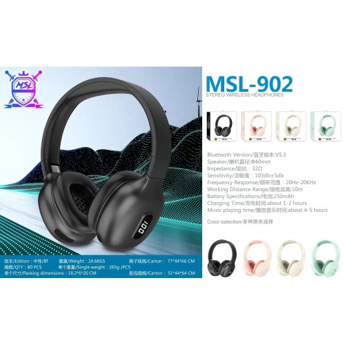 MSL-902 Pro Max – Безжични слушалки с шумопотискане и LED дисплей - Бял