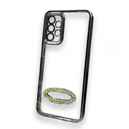 Безцветен кейс+камера DM1 с камъни за Samsung S23 Plus - Черен