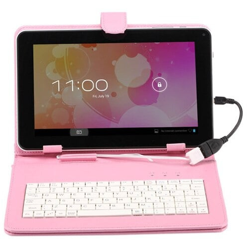 Калъф с клавиатура за таблети 7 инча - micro USB с щипки - Розов