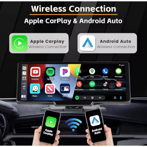 C200 10-инчов Apple Carplay/Android Auto +Видеорегистратор Безжична автомобилна стерео GPS навигация автомобилен екран , Bluetooth, Siri/Google Assistant