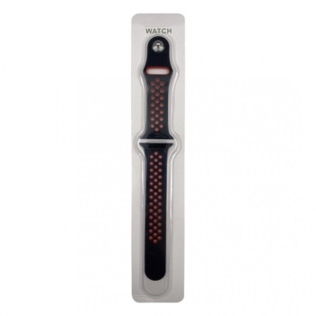 Силиконова Apple Watch каишка iWatch 45mm - Черно с червени дупки