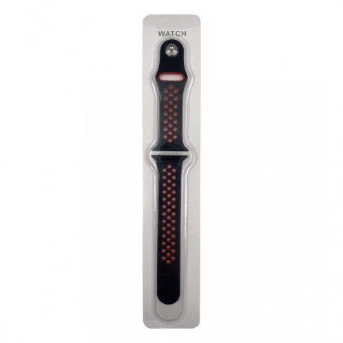 Силиконова Apple Watch каишка iWatch 45mm - Черно с червени дупки