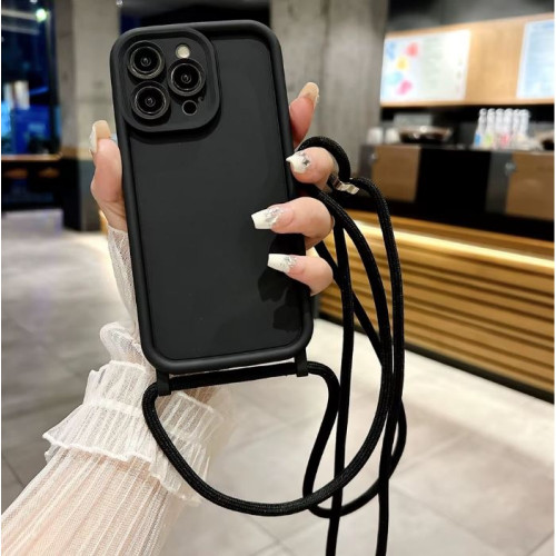 TP-16 Силиконов калъф с връзка за iPhone 13 Pro Max - Черен