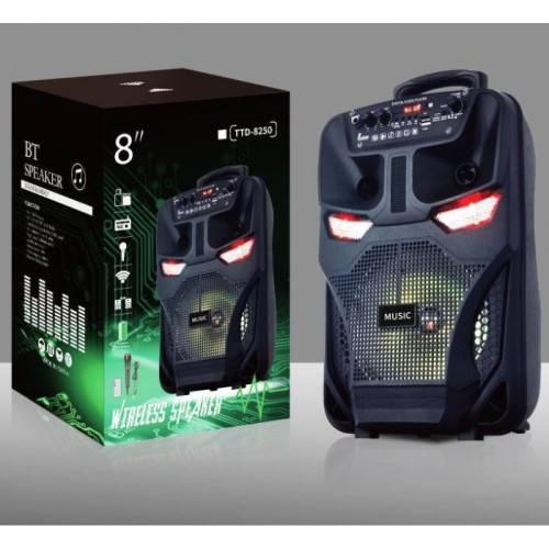 Преносима Bluetooth караоке тонколона TTD-8250, 8 инча, RGB LED, 30W, микрофон и дистанционно