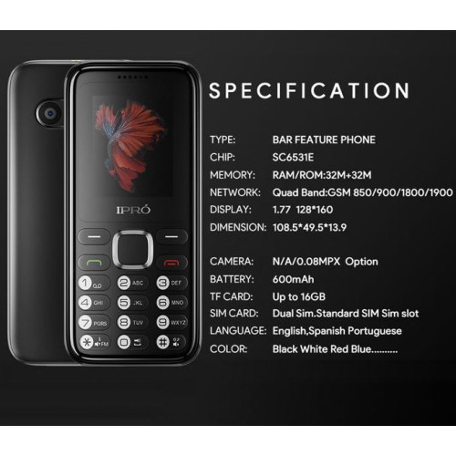 Мобилен телефон (Черен) IPRO A10 Mini+БГ МЕНЮ Без камера /2G/32Mb+32MB/0.08MP/1.77 инча 600mAh/Фенер