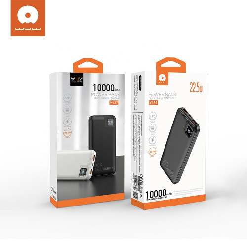 WUW Y137 22.5W POWER BANK 2X USB 1X USB-C OUT/IN - 10,000 mAh - Бял WUW Y137 22.5W POWER BANK 2X USB 1X USB-C OUT/IN - 10,000 mAh - Бял