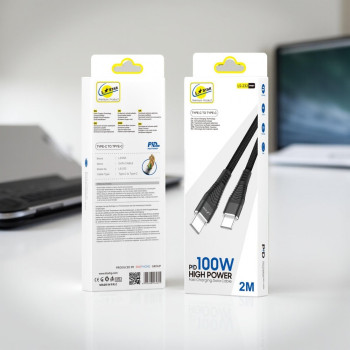 L✮Star LS-232 100W Плетен Кабел Fast Type-C към Type-C 2M - Черен