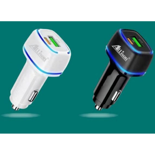ALLISON A600 12V 18W Адаптер с 2 изхода PD18W+QC3.0 с LED осветление - Бял