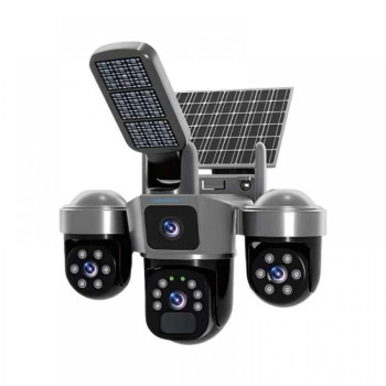 IP Соларна Камера +осветление L388DS 4G 9MP 1080P с 3 обектива ( APP: V380 PRO ) HD 360 градуса с микрофон и високоговорител и LED светлина