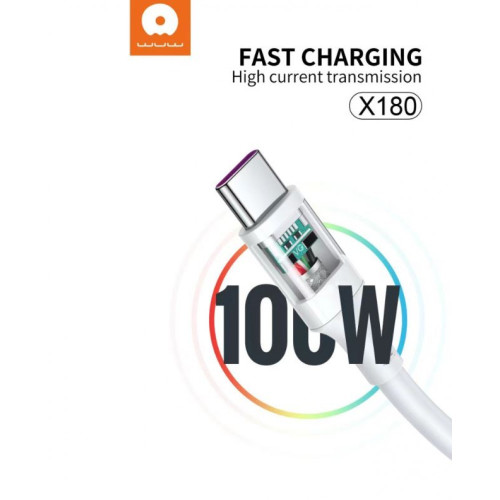WUW X180 100W Кабел за Зареждане 1M - TYPE-C към TYPE-C