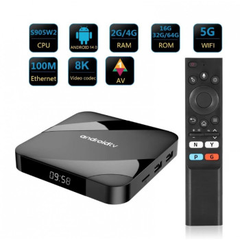 TV98 ATV W2 TV Box 8K HDR ULTRA HD android 14.0 4GB+32GB 2.4/5G Wifi 4 Ядрен процесор Netflix Youtube Media Player