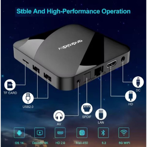 TV98 ATV W2 TV Box 8K HDR ULTRA HD android 14.0 4GB+32GB 2.4/5G Wifi 4 Ядрен процесор Netflix Youtube Media Player