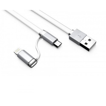 Кабел LDNIO LC84 2в1 2.1A Micro USB + iPhone - Сив