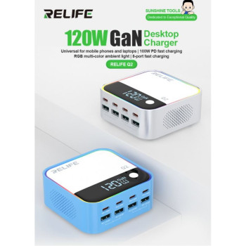RELIFE Q2 GaN 120W с 8 порта и дигитален дисплей ,зарядна станция