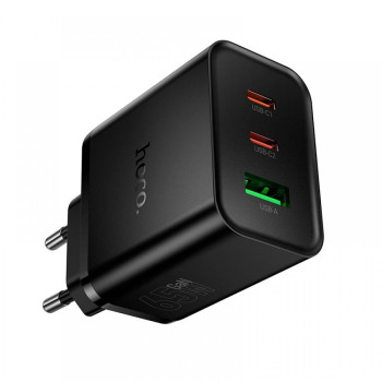 HOCO Адаптер N75 PD65W GaN 2XUSB-C 1XUSB-A изход - Черен