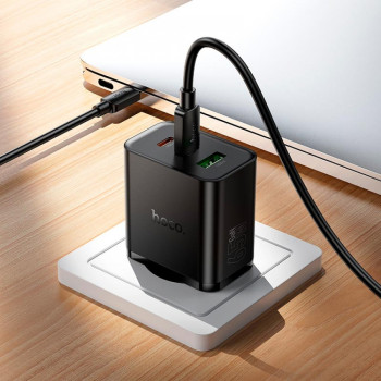 HOCO Адаптер N75 PD65W GaN 2XUSB-C 1XUSB-A изход - Черен