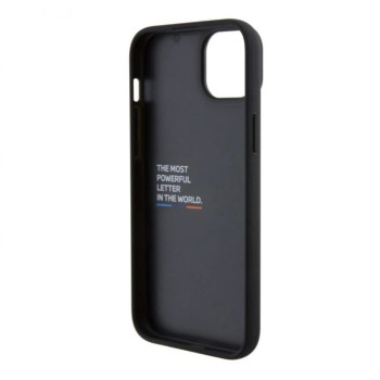 4418 BMW iPhone 15 & 14 Plus естествена кожа заден капак - трицветен печат - черен