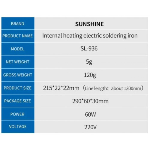 SUNSHINE SL-936 40w 60w електрически керамичен нагревателен елемент безоловен поялник SUNSHINE SL-936 40w 60w електрически керамичен нагревателен елемент безоловен поялник