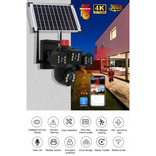 V380-ZS12-T56-4G СОЛАРНА ТРОЙНА IP Камера 8MP ( APP:V380PRO) Въртяща водоустойчива камера с 3 обектива V380-ZS12-T56-4G СОЛАРНА ТРОЙНА IP Камера 8MP ( APP:V380PRO) Въртяща водоустойчива камера с 3 обектива