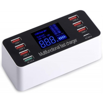 WLX-A9P 60W 8-портова USB зарядна станция - Зарежда няколко устройства едновременно, включва зарядни устройства за различни устройства