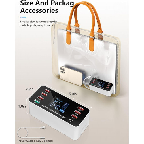 WLX-A9P 60W 8-портова USB зарядна станция - Зарежда няколко устройства едновременно, включва зарядни устройства за различни устройства