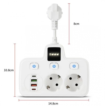 Разклонител BKL-503EU (бял) Overload Protection 3250W, 100-250V, 50/60Hz, QC PD 20W с Тъч