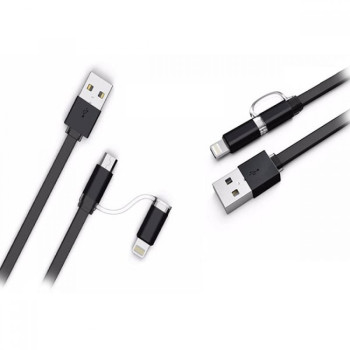 Кабел LDNIO LC84 2в1 2.1A Micro USB + Lightning - Черен