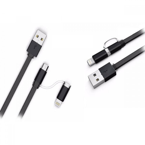 Кабел LDNIO LC84 2в1 2.1A Micro USB + Lightning - Черен