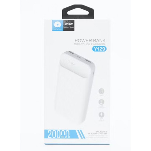 WUW Y129 2.1A POWER BANK Type-C 1 USB 2 - 20,000 mAh - Черен