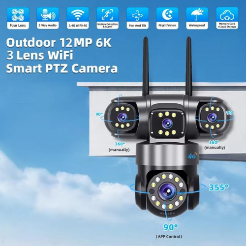 IP Камера HY-Q83R12A Wifi 6MP 1080P с 3 обектива ( APP:YOOSEE Ai ) HD 360 градуса с микрофон и високоговорител и LED светлина