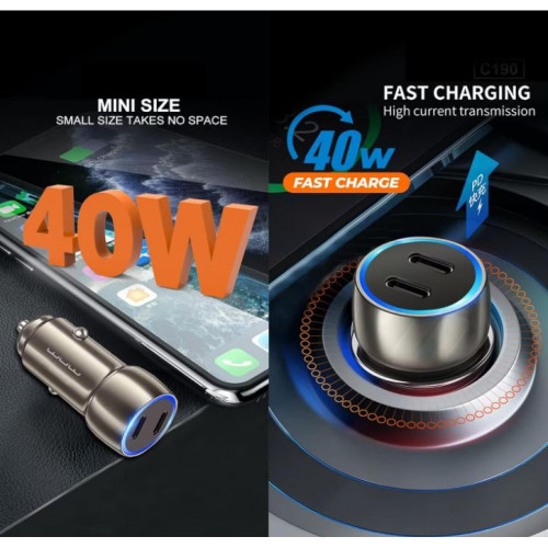 WUW C190 12V Адаптер кола 40W двоен изход 2xUSB-C