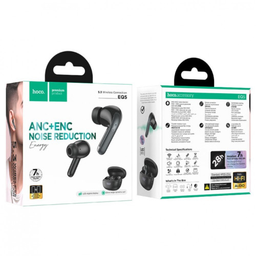 HOCO EQ5 Слушалки безжични “EQ5 ANC ENC” v5.3 - Черен HOCO EQ5 Слушалки безжични “EQ5 ANC ENC” v5.3 - Черен
