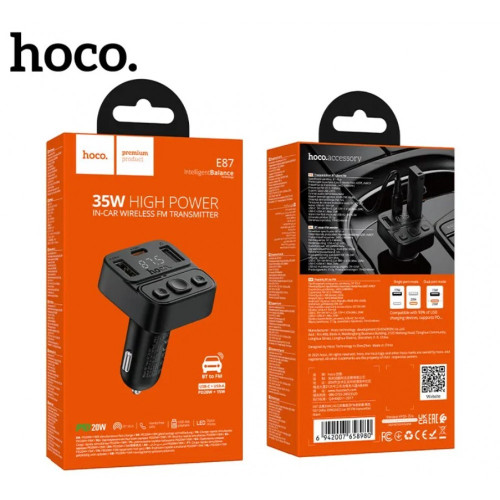 HOCO E87 FM 35W. модулатор трансмитер (2 USB изхода + 1USB-C, microSD, Bluetooth)