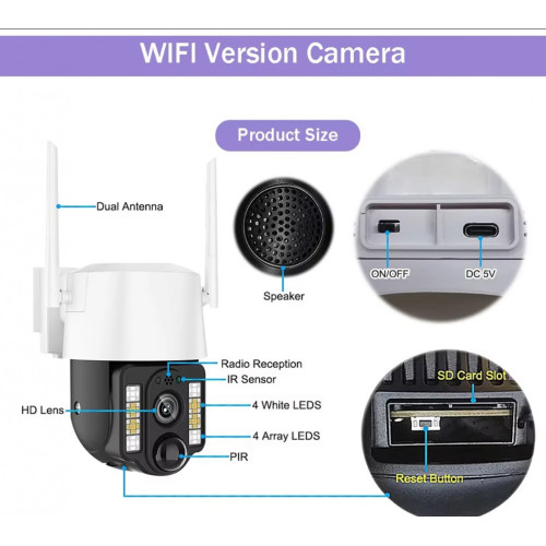 IP Соалрна Камера HY-D011S WIFI 4MP 1080P ( APP:V380PRO ) HD 360 градуса с микрофон и високоговорител и LED светлина