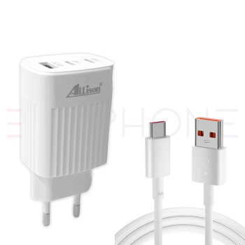 ALLISON ALS-W1052UE PD40W Зарядно с 1 USB-C изх. И 2 USBQC3.0 изх. - USB към Type-C